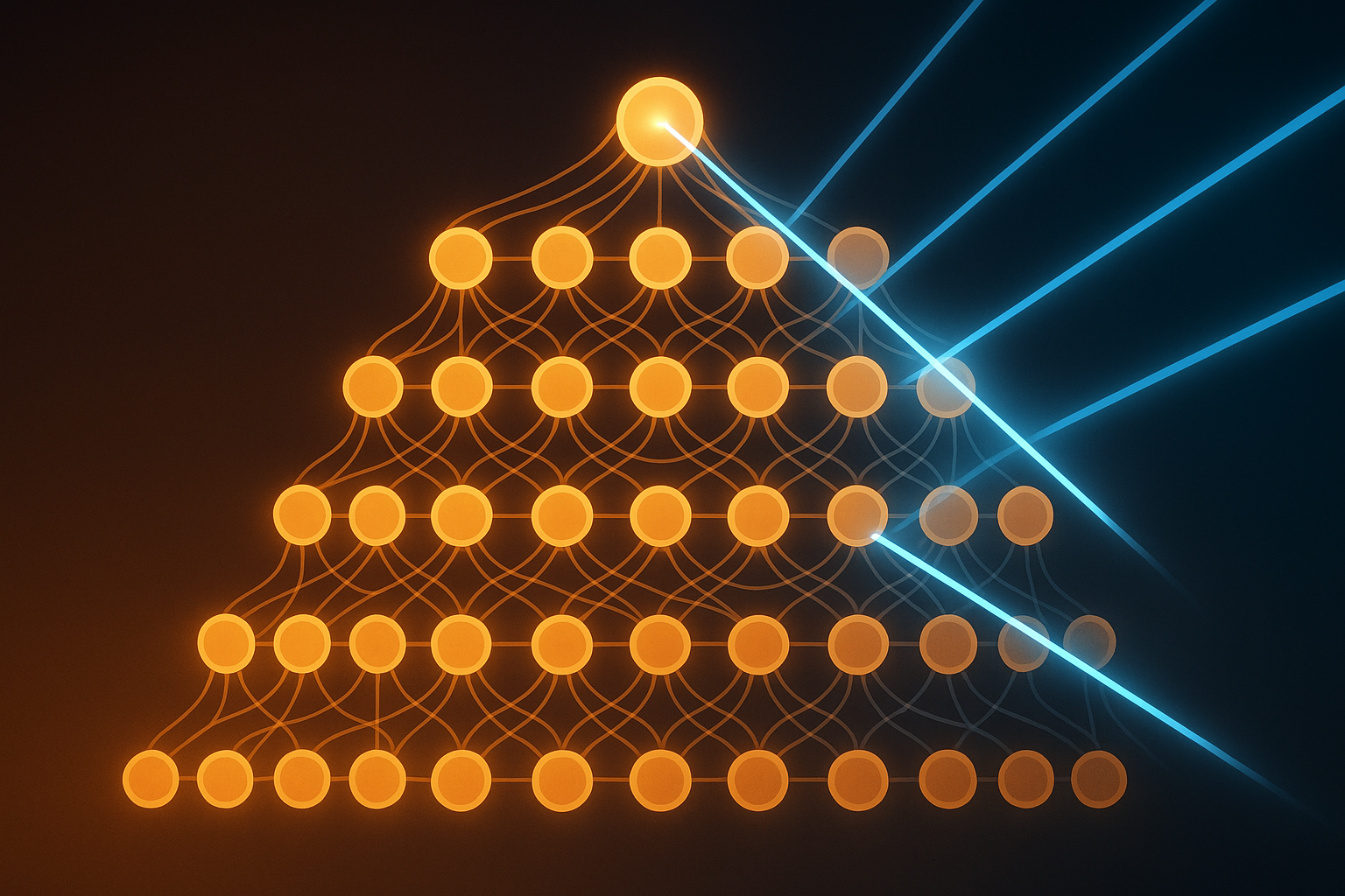 A large neural network being fine-tuned with precise laser-like adjustments targeting specific layers