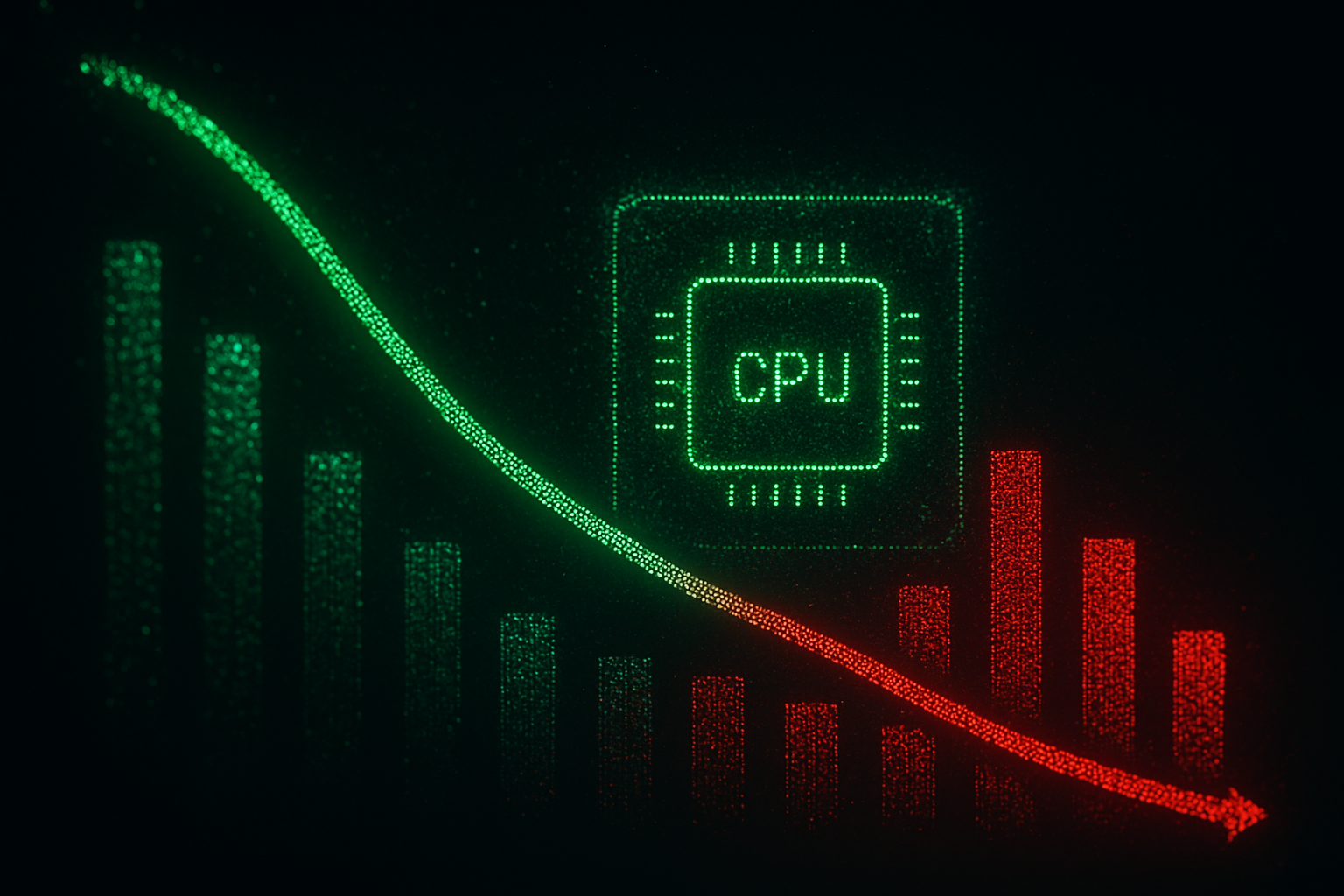 GPU cost trends visualization showing downward-trending curves with GPU chip imagery